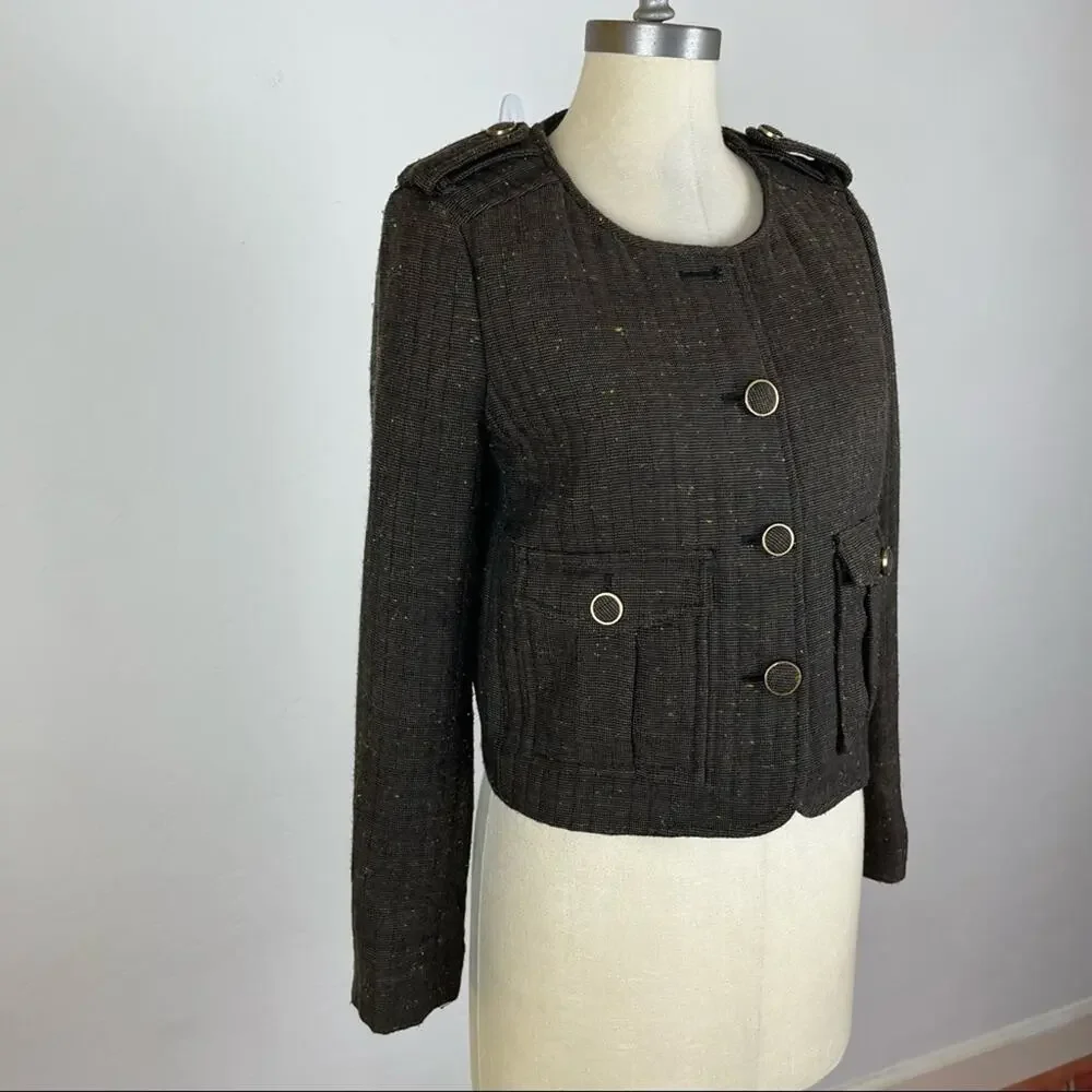 Anthropologie Cartonnier Brown Quilted Front Jacket Size 4